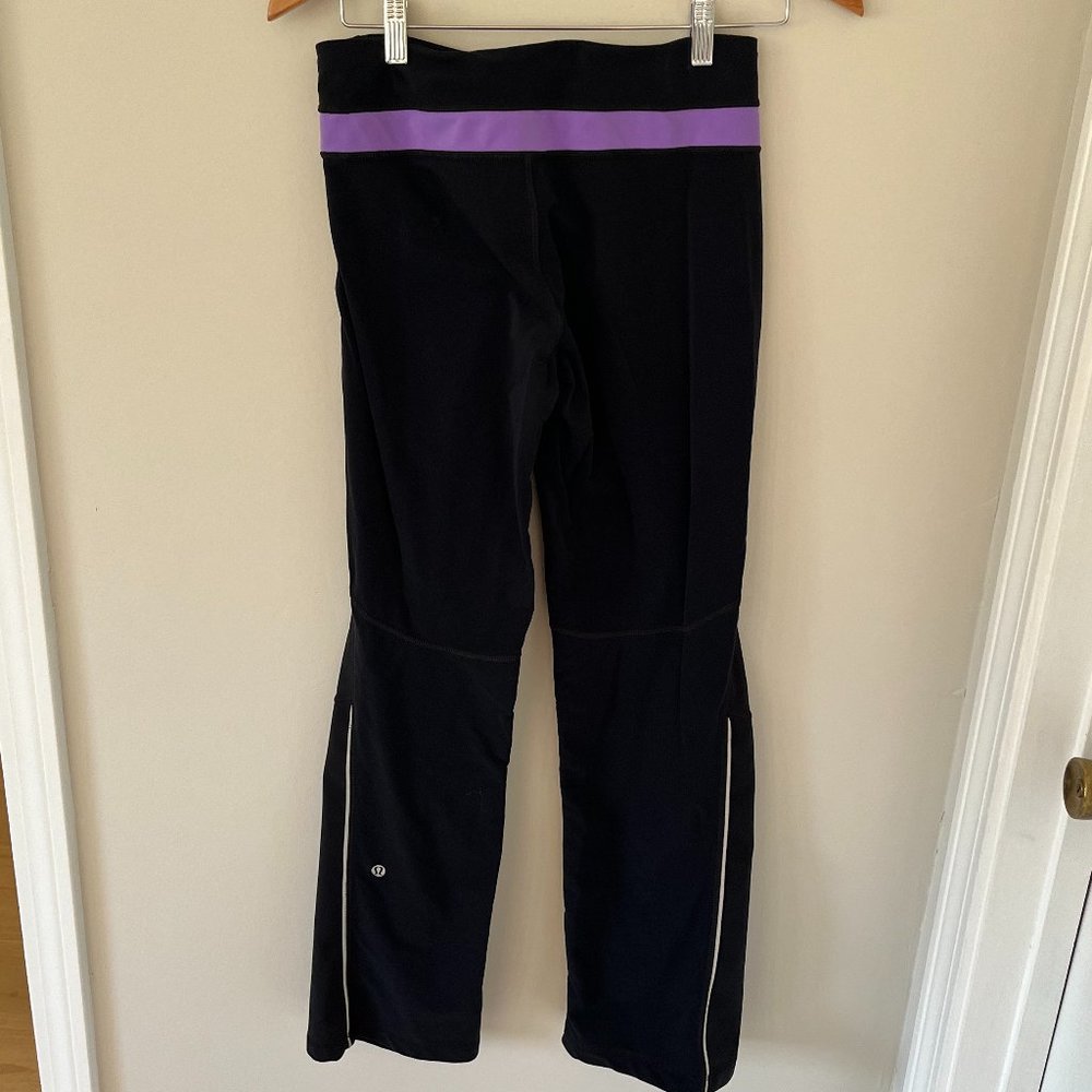lululemon athetica nylon flare reflective black and purple pant size 6